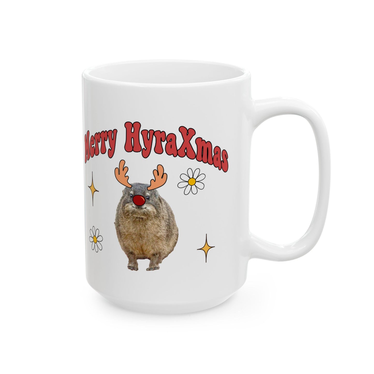 Merry HyraXmas Reindeer Hyrax Retro Groovy Christmas Ceramic Mug, (11oz, 15oz)