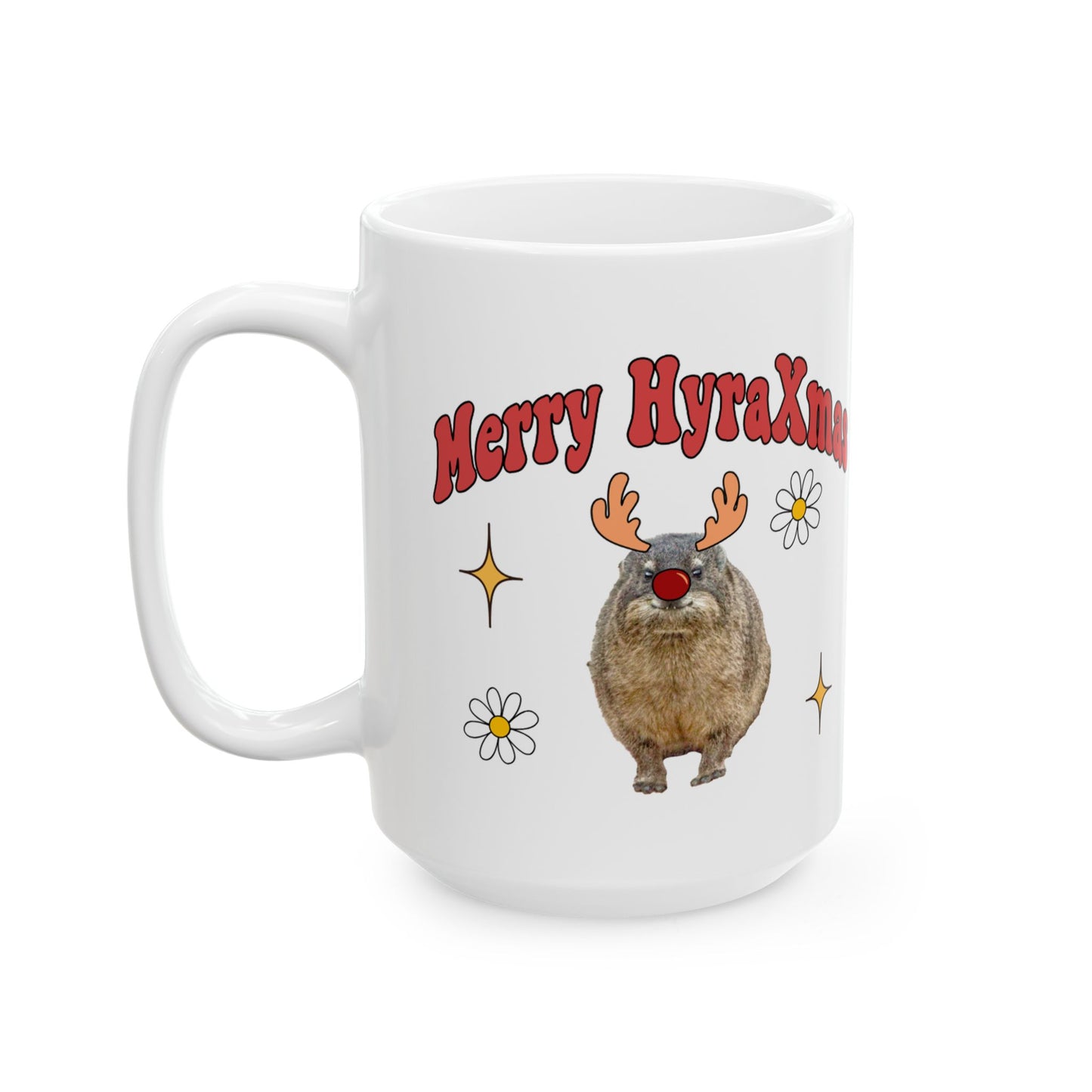 Merry HyraXmas Reindeer Hyrax Retro Groovy Christmas Ceramic Mug, (11oz, 15oz)