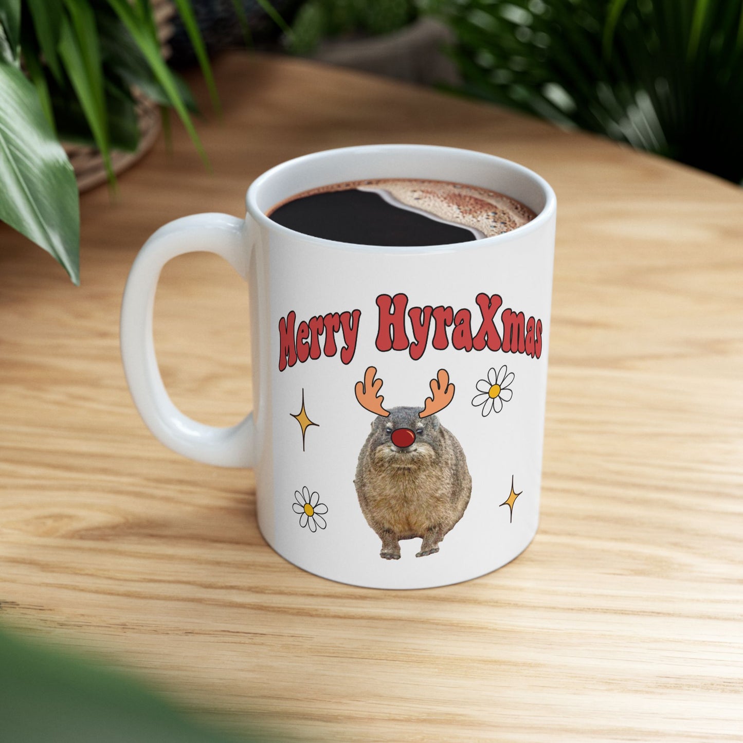 Merry HyraXmas Reindeer Hyrax Retro Groovy Christmas Ceramic Mug, (11oz, 15oz)