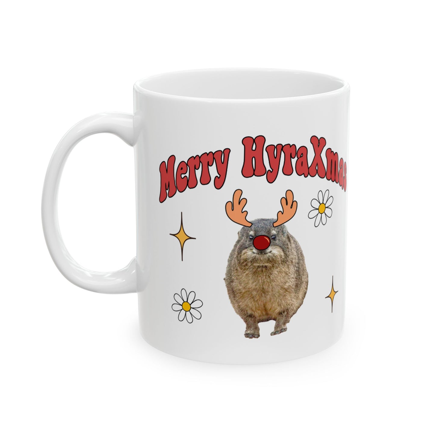 Merry HyraXmas Reindeer Hyrax Retro Groovy Christmas Ceramic Mug, (11oz, 15oz)