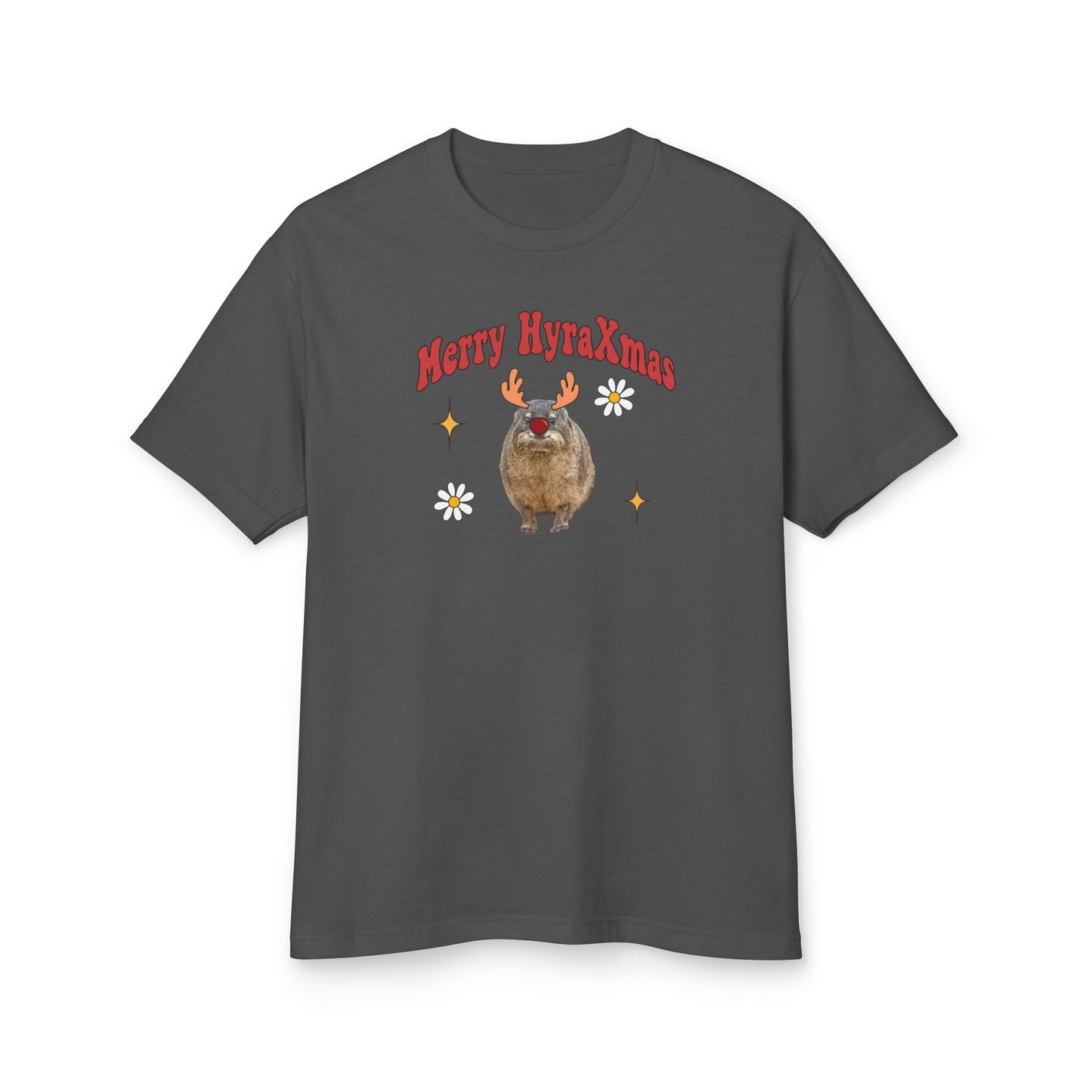 Merry HyraXmas Reindeer Hyrax Funny Vintage Retro Christmas Graphic Tee Unisex