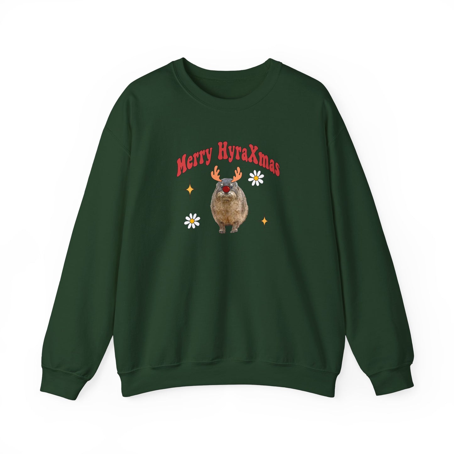 Merry HyraXmas Reindeer Hyrax  Retro Groovy Vintage Unisex Heavy Blend™ Crewneck Sweatshirt