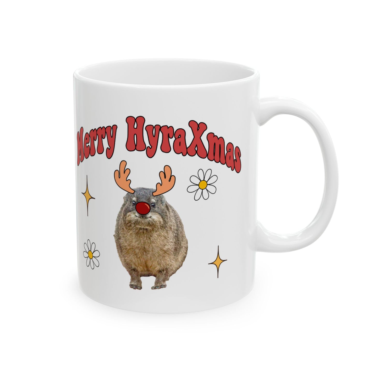 Merry HyraXmas Reindeer Hyrax Retro Groovy Christmas Ceramic Mug, (11oz, 15oz)