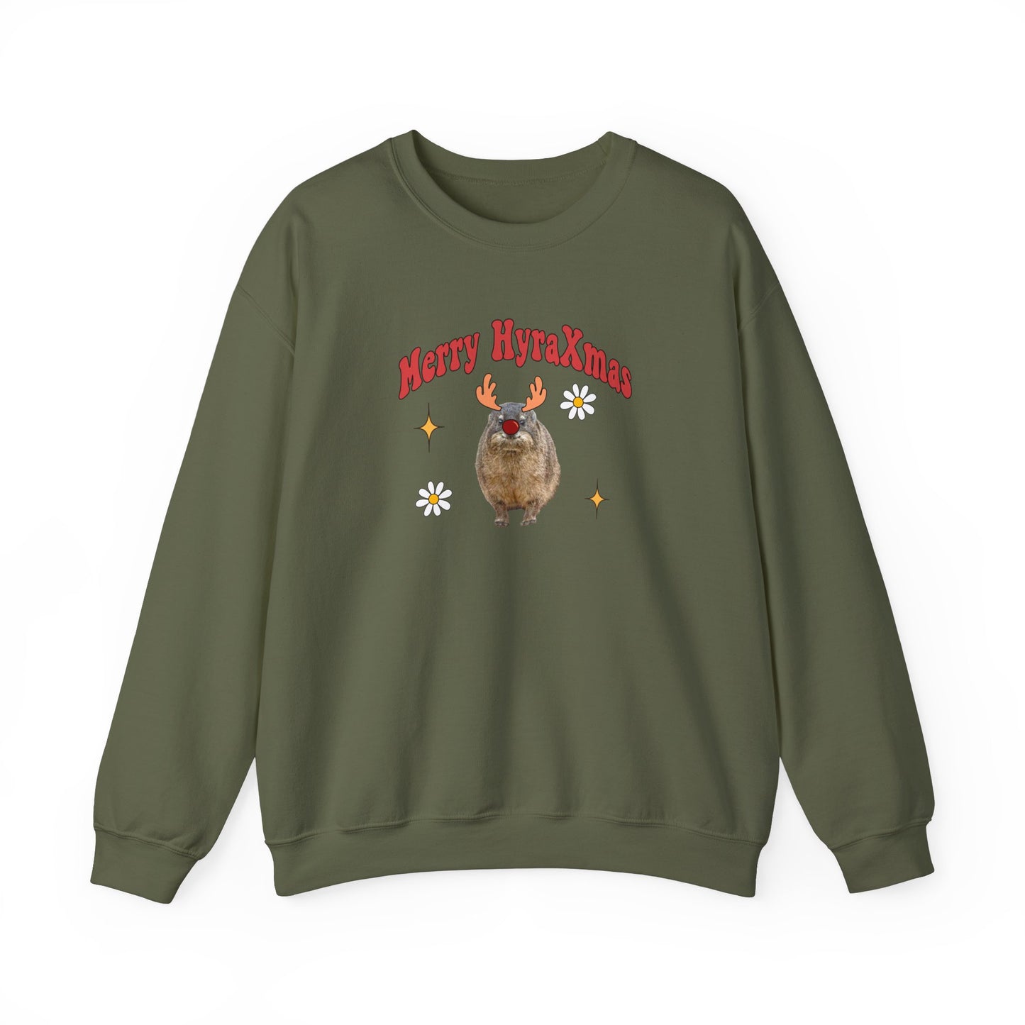 Merry HyraXmas Reindeer Hyrax  Retro Groovy Vintage Unisex Heavy Blend™ Crewneck Sweatshirt