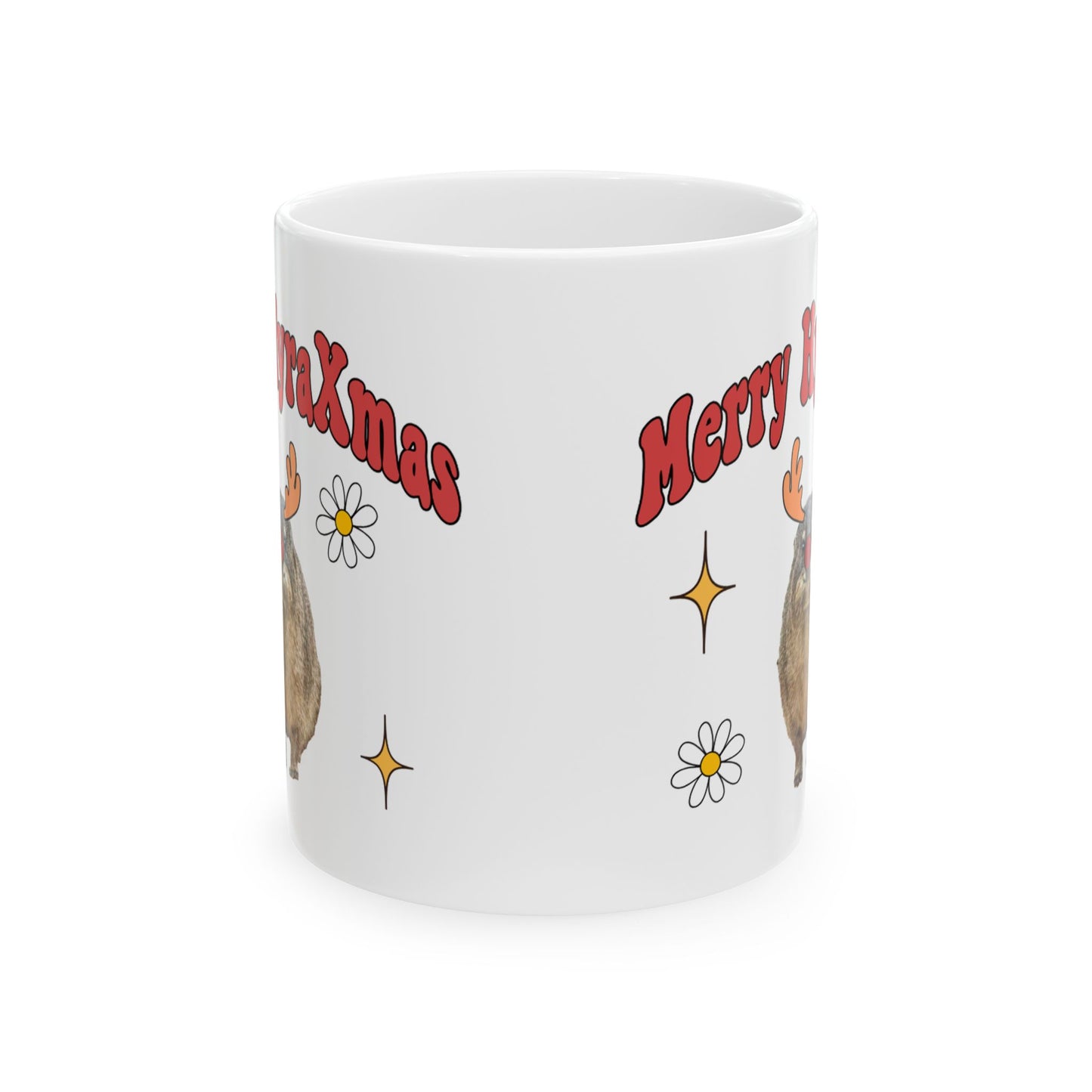 Merry HyraXmas Reindeer Hyrax Retro Groovy Christmas Ceramic Mug, (11oz, 15oz)