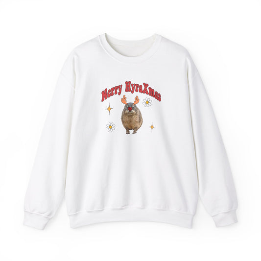 Merry HyraXmas Reindeer Hyrax  Retro Groovy Vintage Unisex Heavy Blend™ Crewneck Sweatshirt