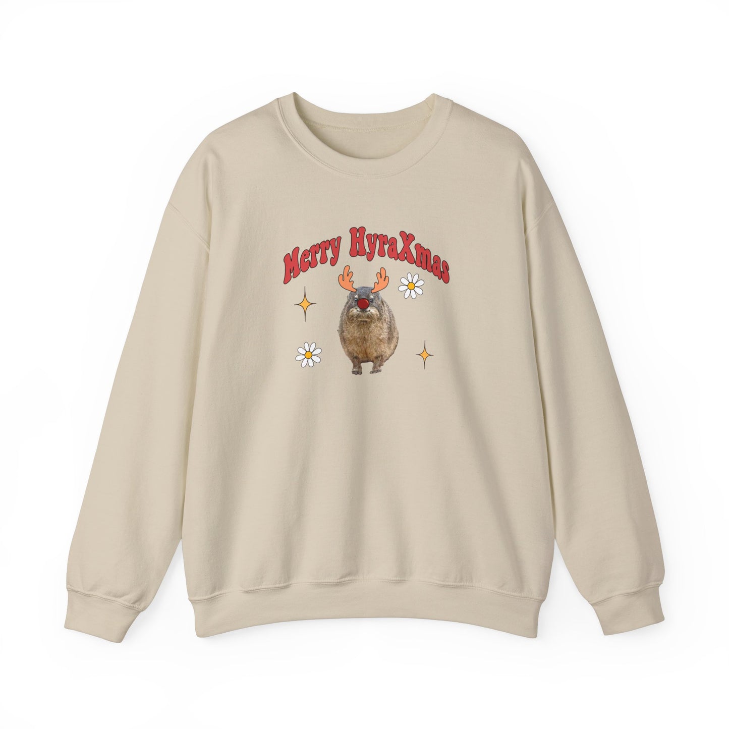 Merry HyraXmas Reindeer Hyrax  Retro Groovy Vintage Unisex Heavy Blend™ Crewneck Sweatshirt